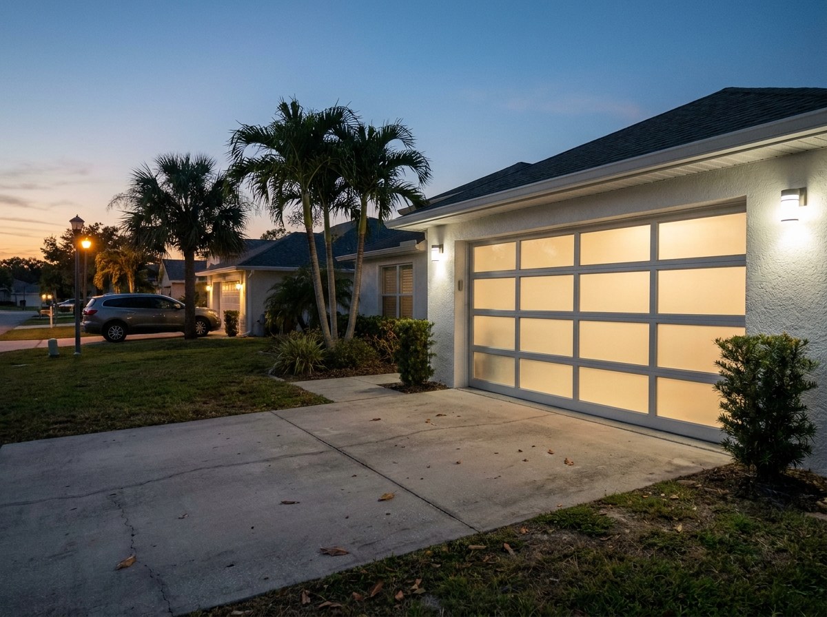 Modern garage door installed on a South Florida home