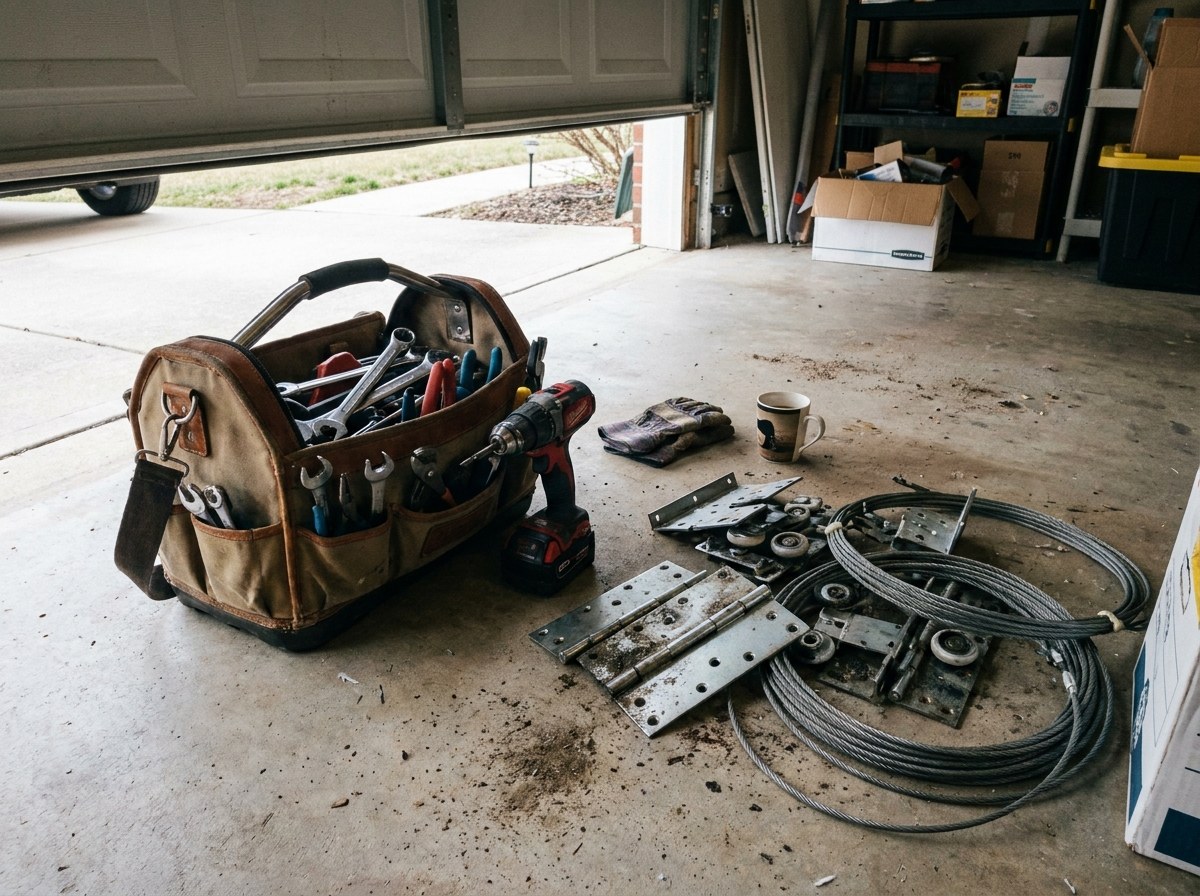 Garage door track and roller repair